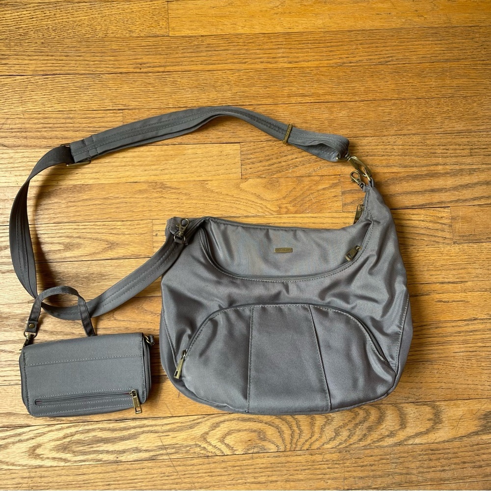 Travelon Gray Crossbody Shoulder Bag with Removable Wallet